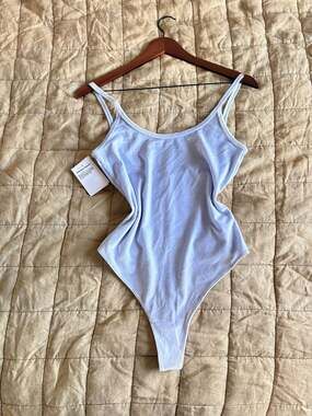 American Apparel Metallic Velvet Bodysuit Blue Shimmer